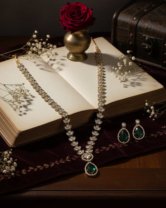 Green Utkarsh Kundan Long Jewellery Set