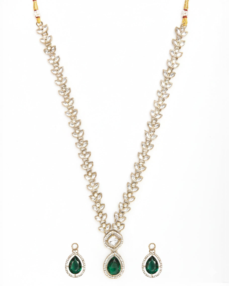 Green Utkarsh Kundan Long Jewellery Set