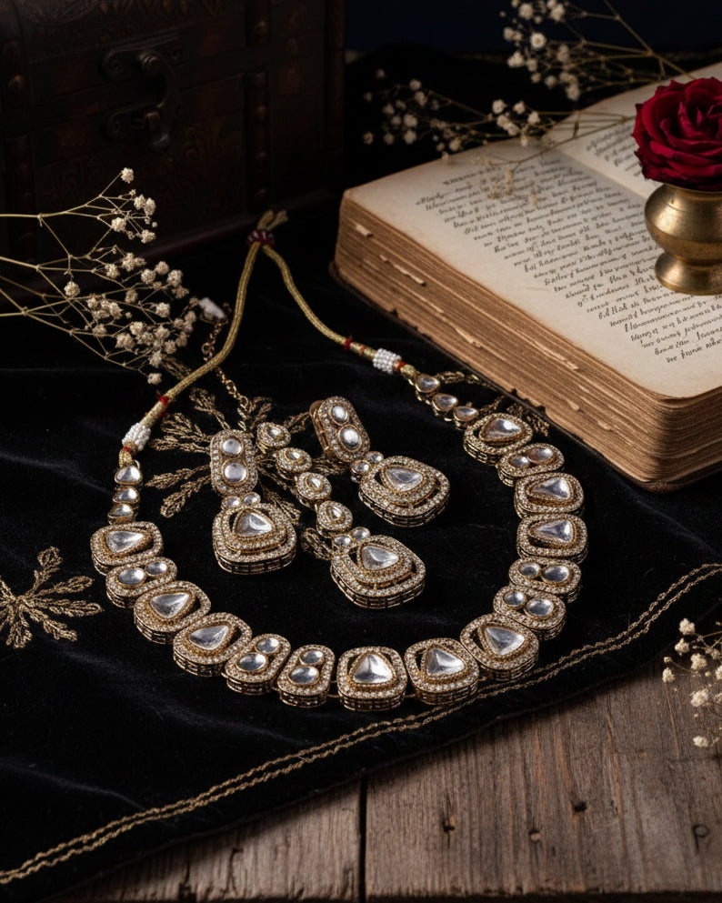 Silver Ashmit Polki Dupe Jewellery Set