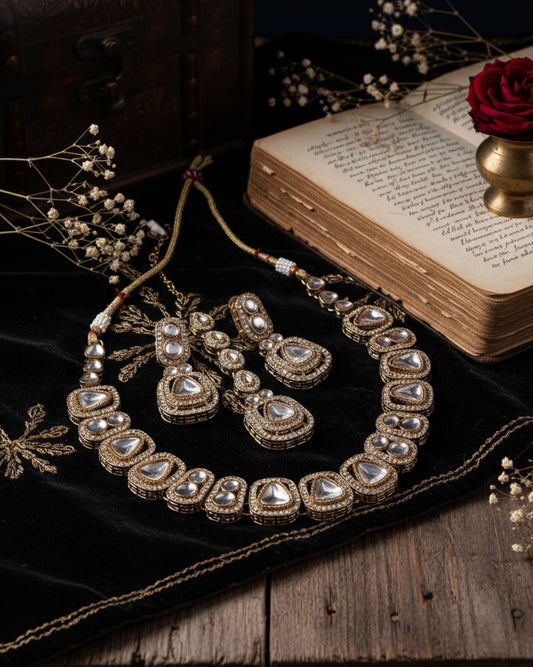 Silver Ashmit Polki Dupe Jewellery Set