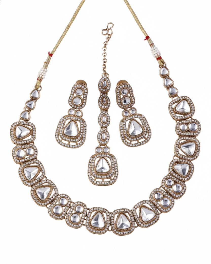 Silver Ashmit Polki Dupe Jewellery Set