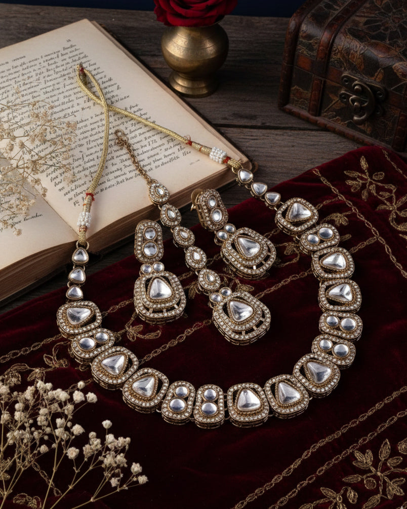 Silver Ashmit Polki Dupe Jewellery Set