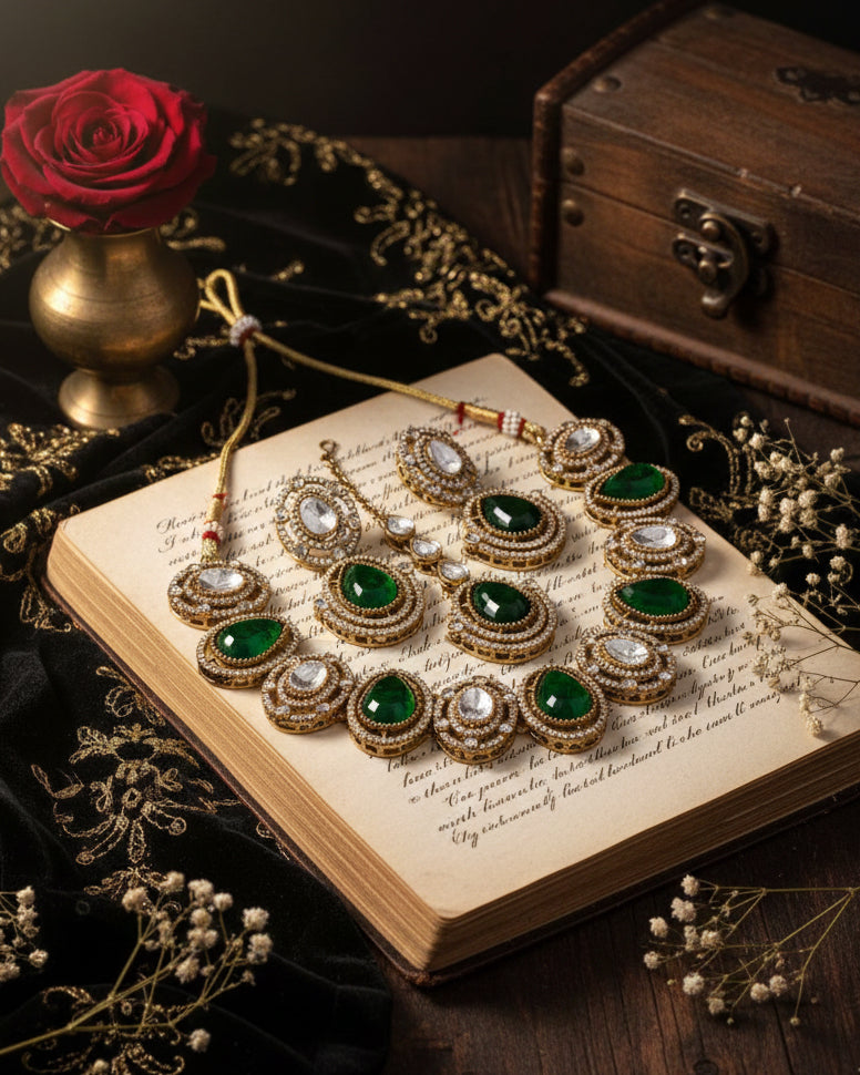 Emerald Nirav Polki Dupe Jewellery Set