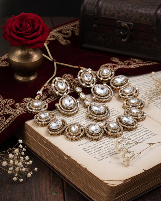 Silver Nirav Polki Dupe Jewellery Set