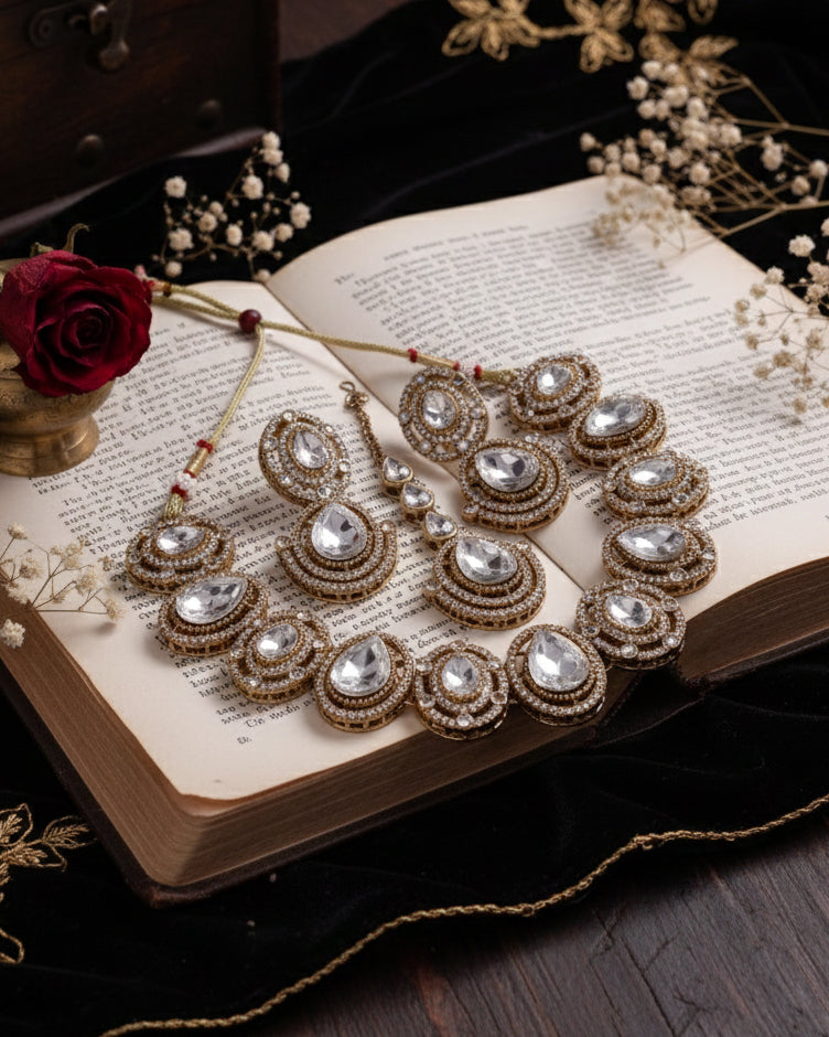 Silver Nirav Polki Dupe Jewellery Set