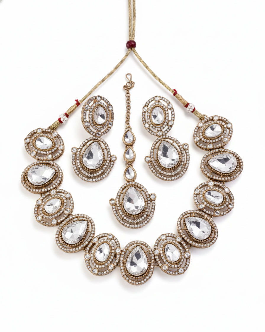 Silver Nirav Polki Dupe Jewellery Set