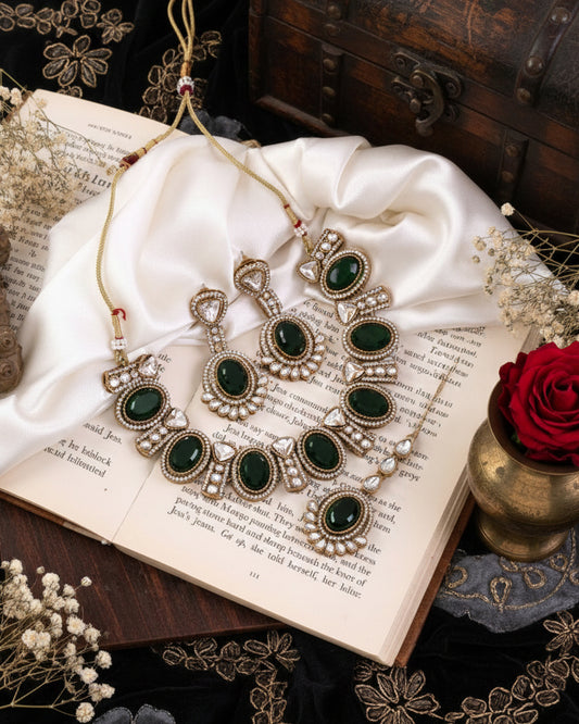 Emerald Jayesh Polki Dupe Jewellery Set
