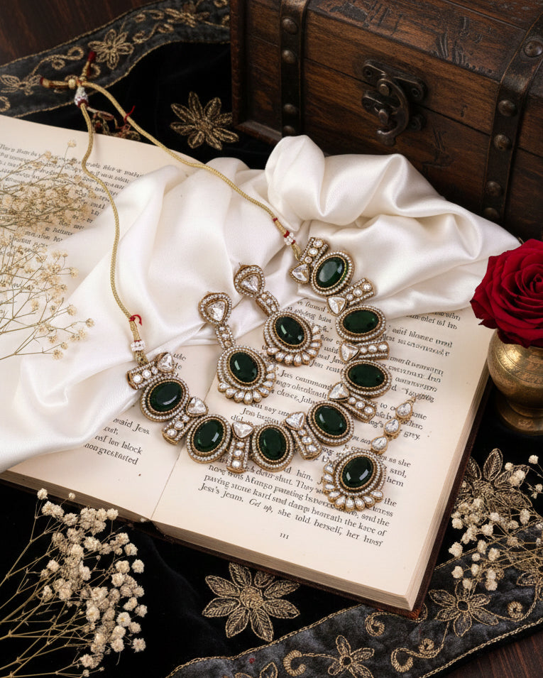 Emerald Jayesh Polki Dupe Jewellery Set