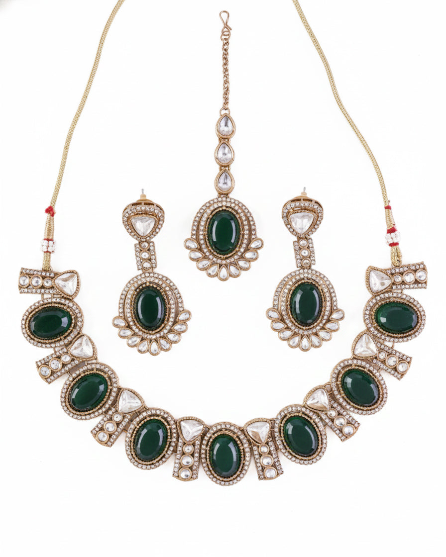 Emerald Jayesh Polki Dupe Jewellery Set