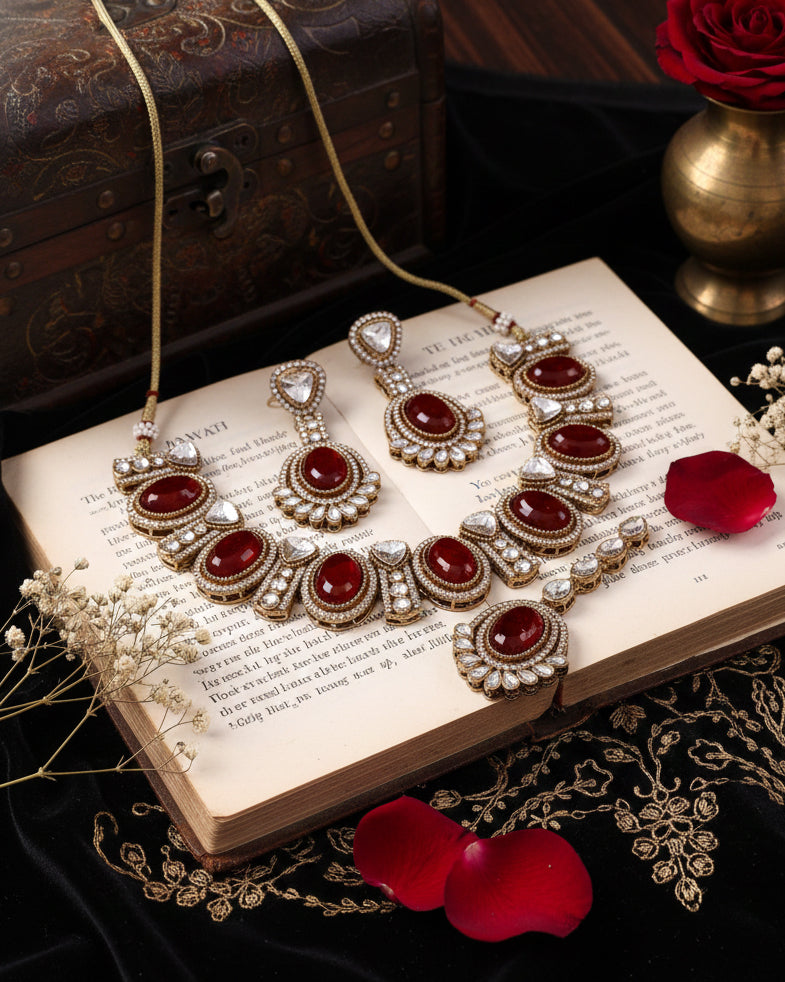 Red Jayesh Polki Dupe Jewellery Set