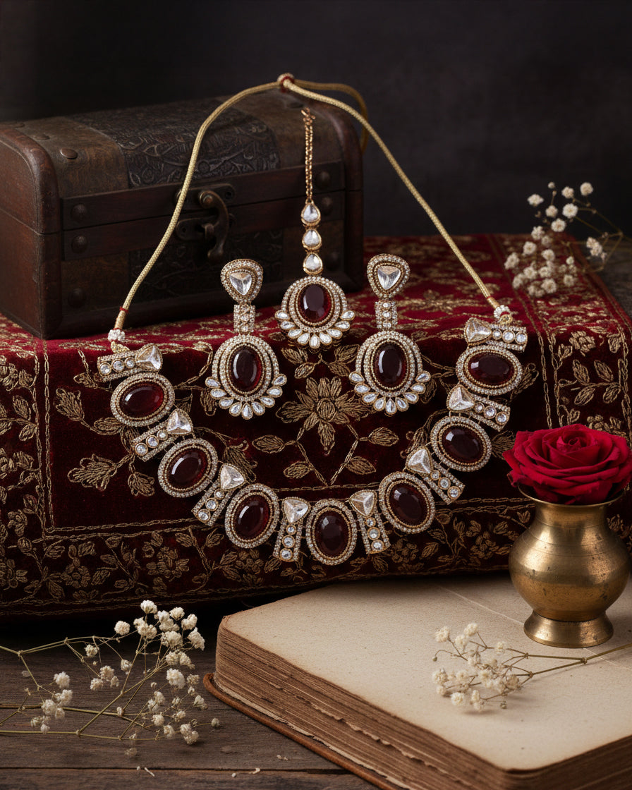 Red Jayesh Polki Dupe Jewellery Set