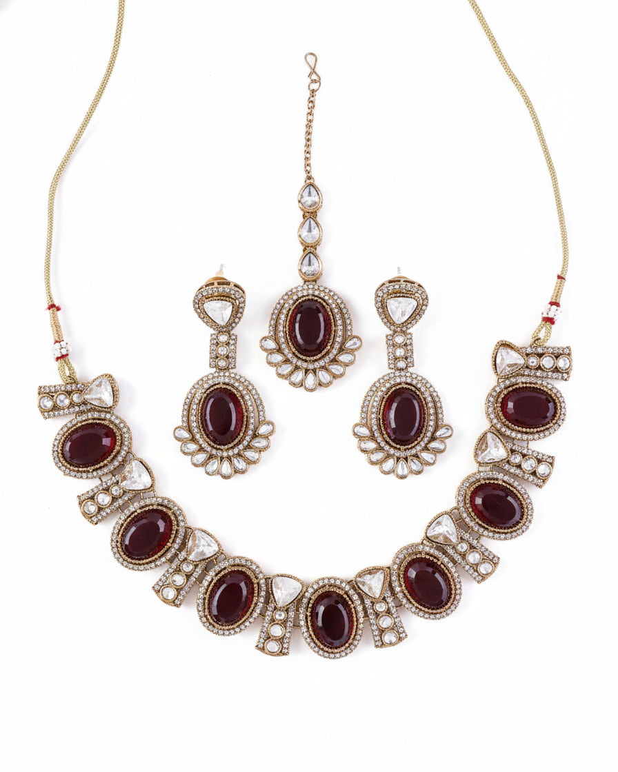 Red Jayesh Polki Dupe Jewellery Set