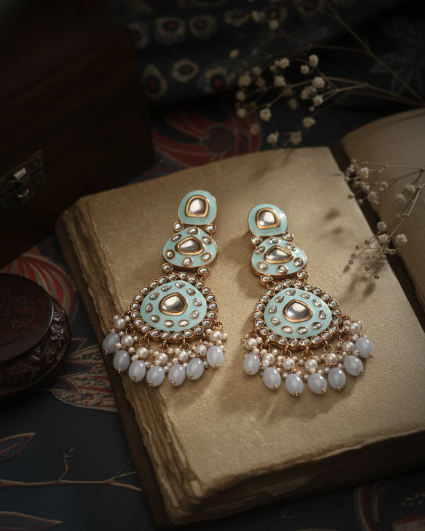 Turquoise Ehit Meenakari Chandbali
