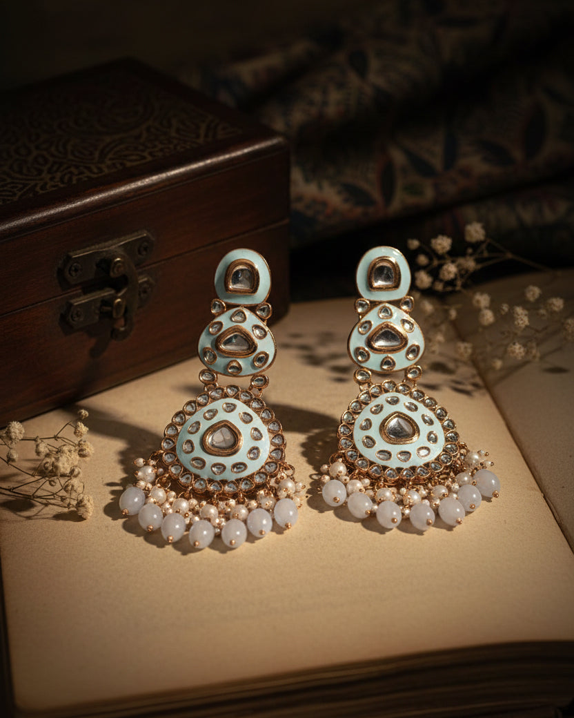 Turquoise Ehit Meenakari Chandbali