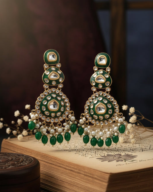 Dark Green Ehit Meenakari Chandbali