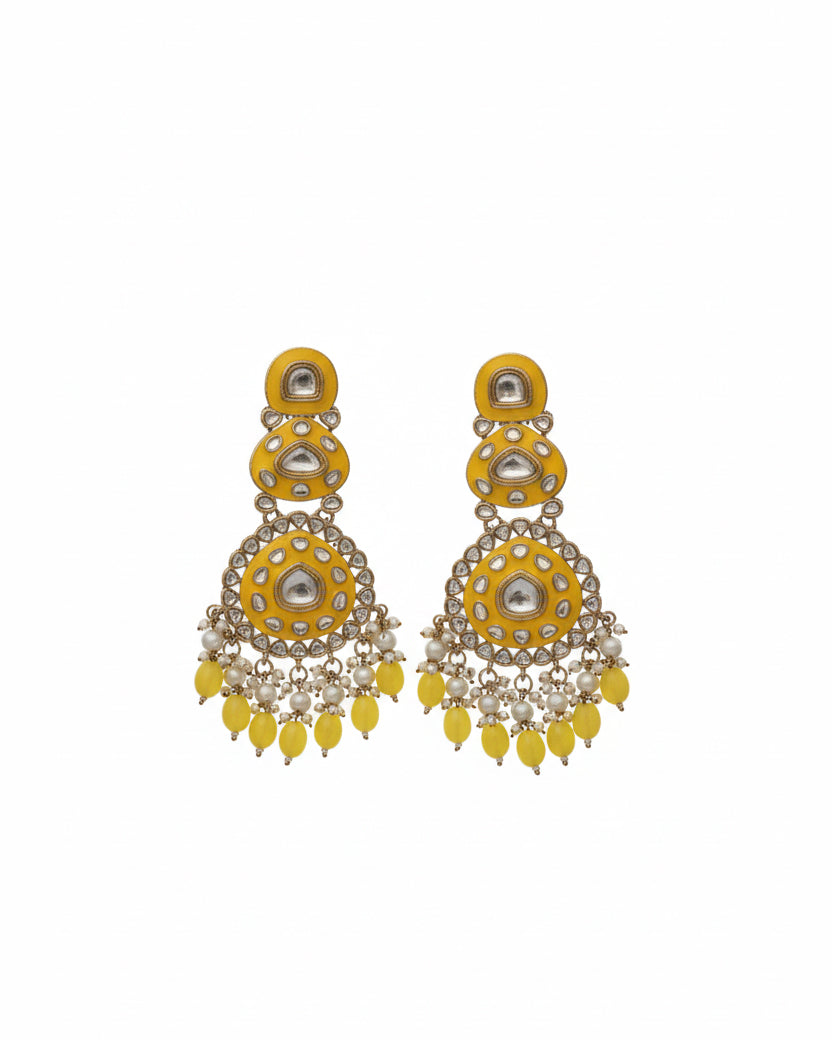 Yellow Ehit Meenakari Chandbali