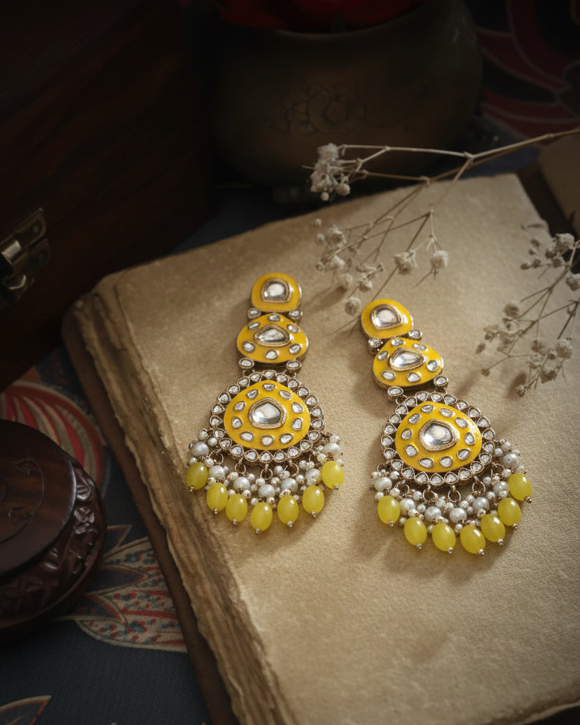 Yellow Ehit Meenakari Chandbali