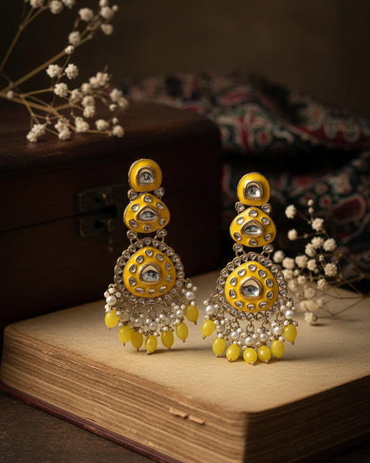 Yellow Ehit Meenakari Chandbali