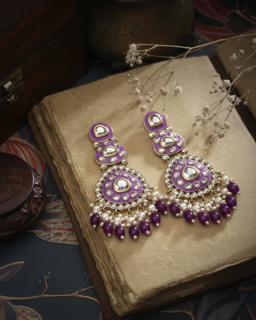 Purple Ehit Meenakari Chandbali