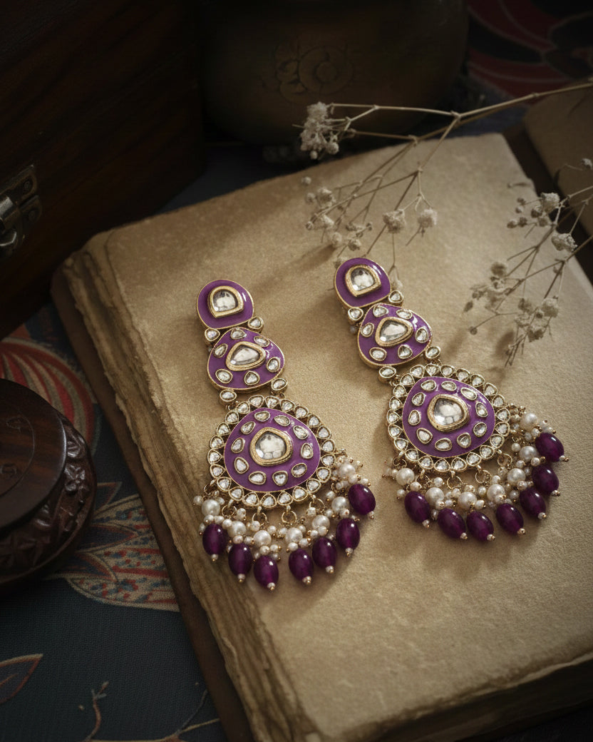 Purple Ehit Meenakari Chandbali