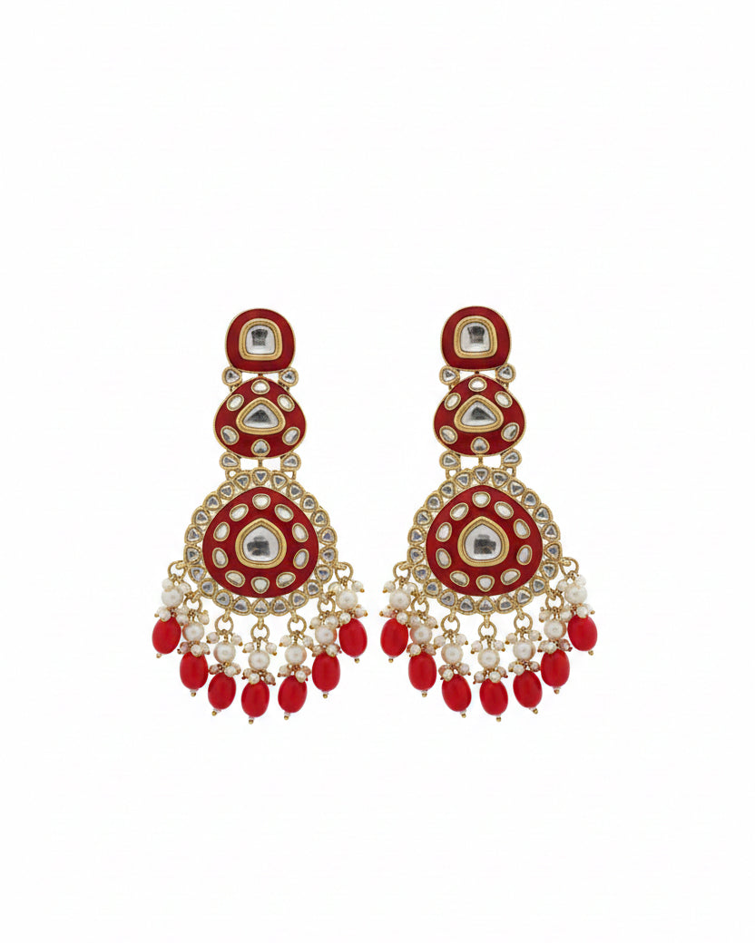 Red Ehit Meenakari Chandbali