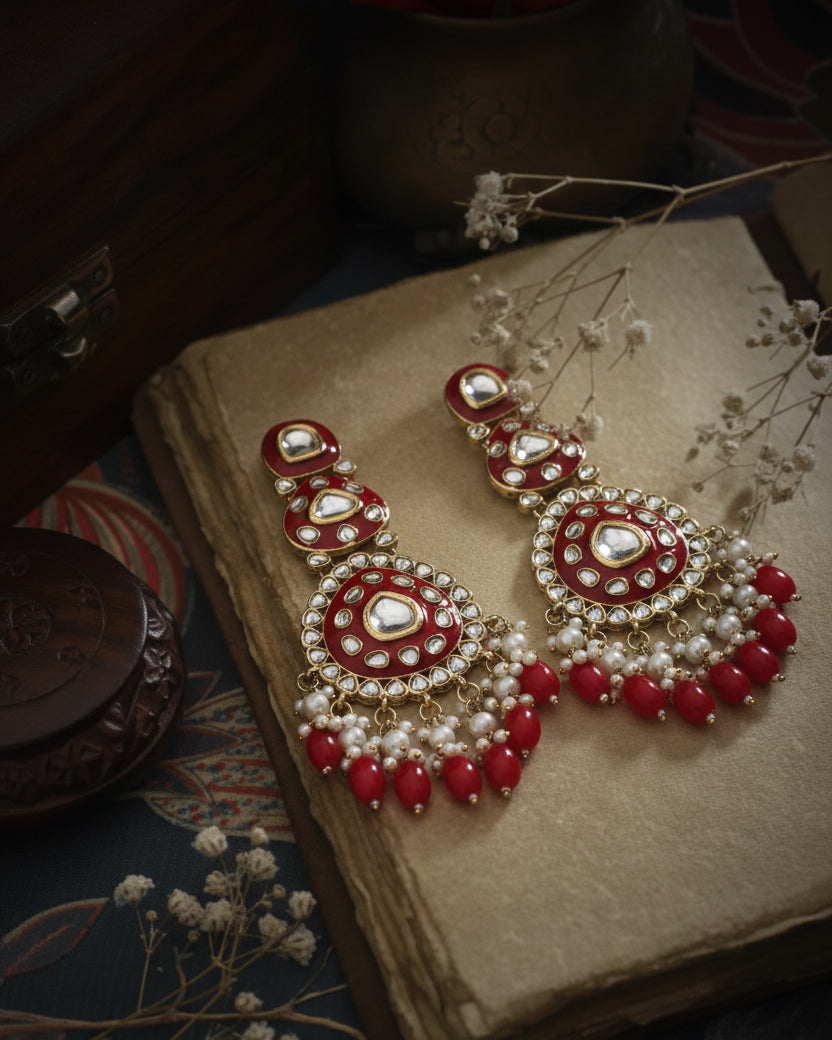 Red Ehit Meenakari Chandbali