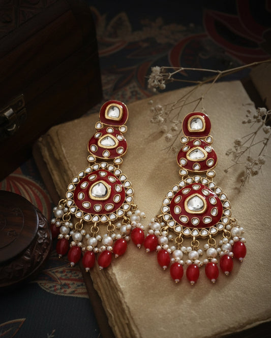 Red Ehit Meenakari Chandbali