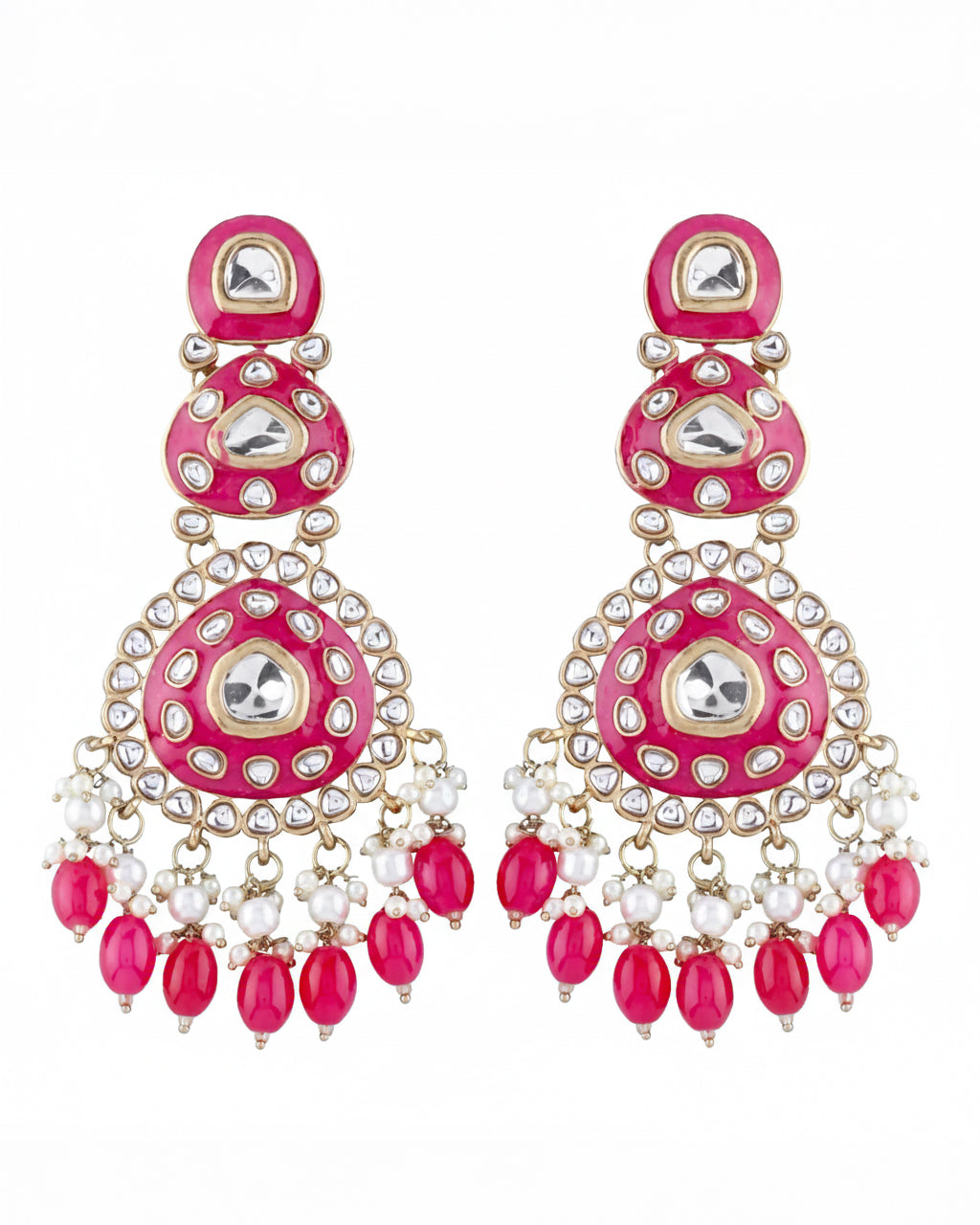 Dark Pink Ehit Meenakari Chandbali