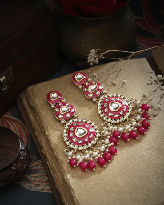 Dark Pink Ehit Meenakari Chandbali