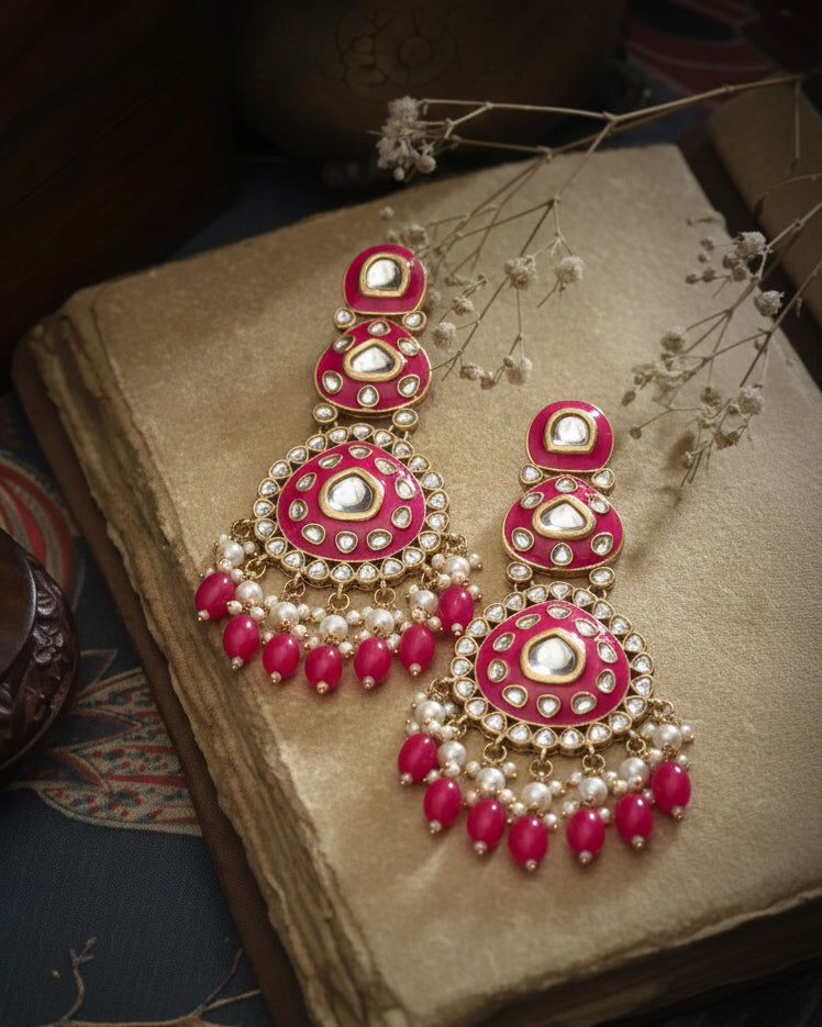 Dark Pink Ehit Meenakari Chandbali