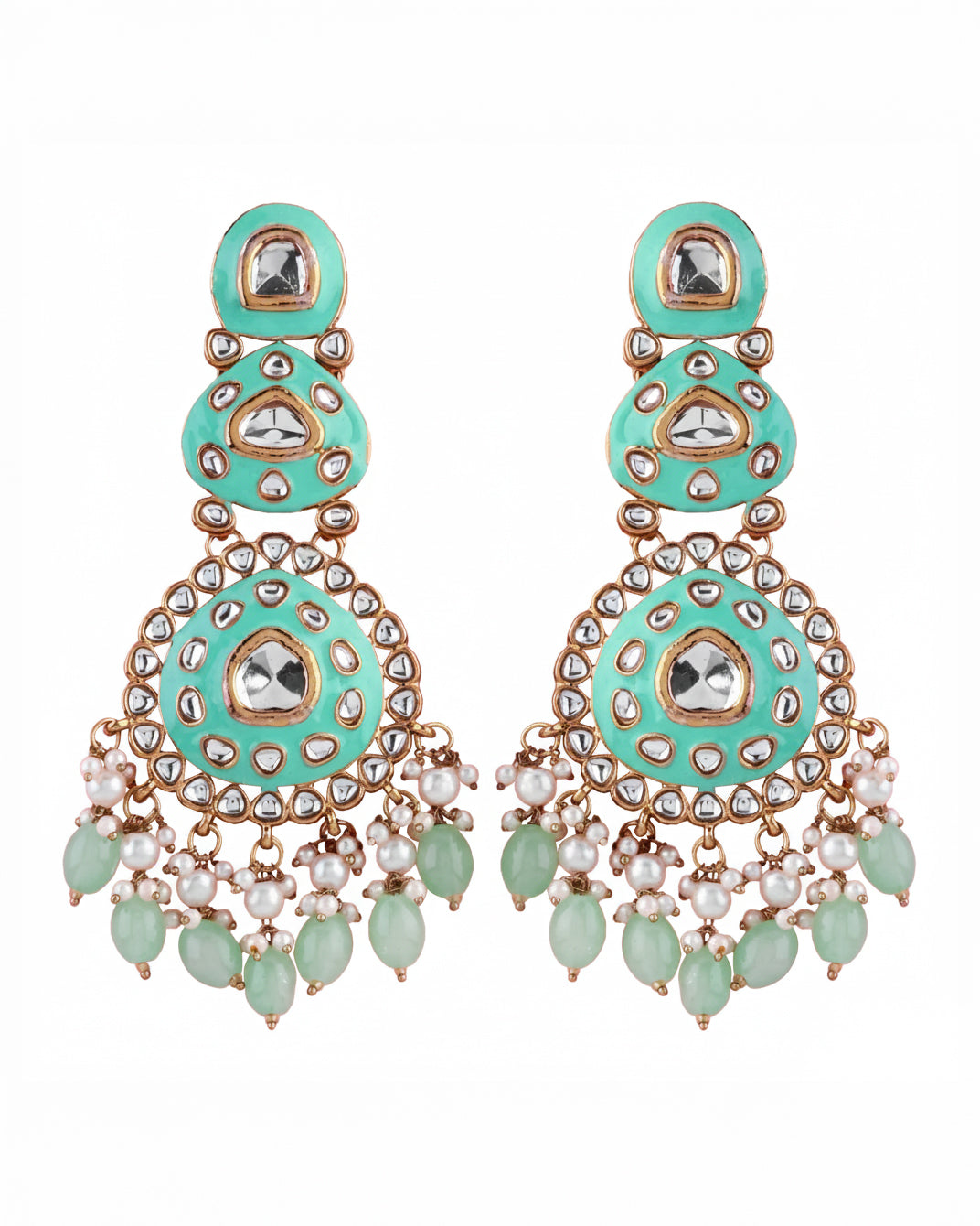Mint Green Ehit Meenakari Chandbali