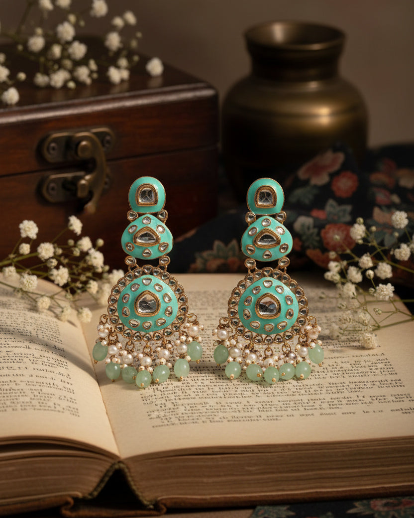 Mint Green Ehit Meenakari Chandbali