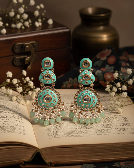 Mint Green Ehit Meenakari Chandbali