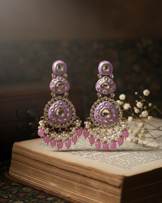 Lilac Ehit Meenakari Chandbali