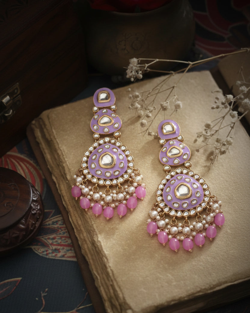 Lilac Ehit Meenakari Chandbali