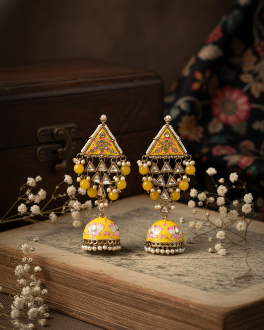 Yellow Zayyan Meenakari Jhumka