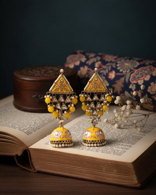 Yellow Zayyan Meenakari Jhumka