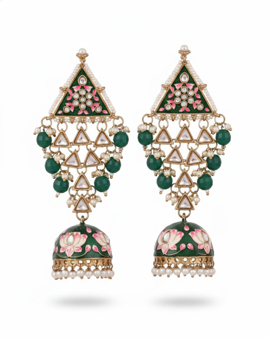 Emerald Zayyan Meenakari Jhumka