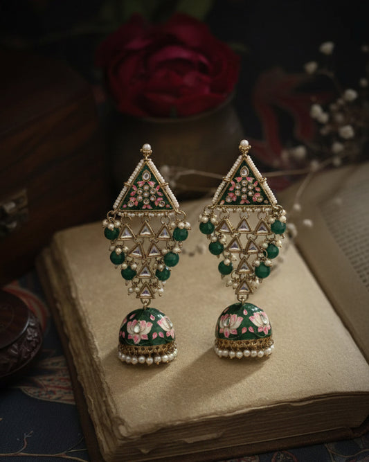 Emerald Zayyan Meenakari Jhumka