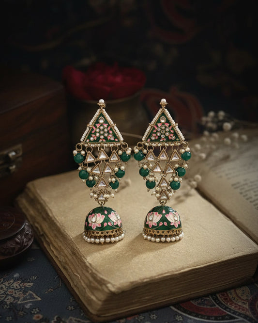 Emerald Zayyan Meenakari Jhumka