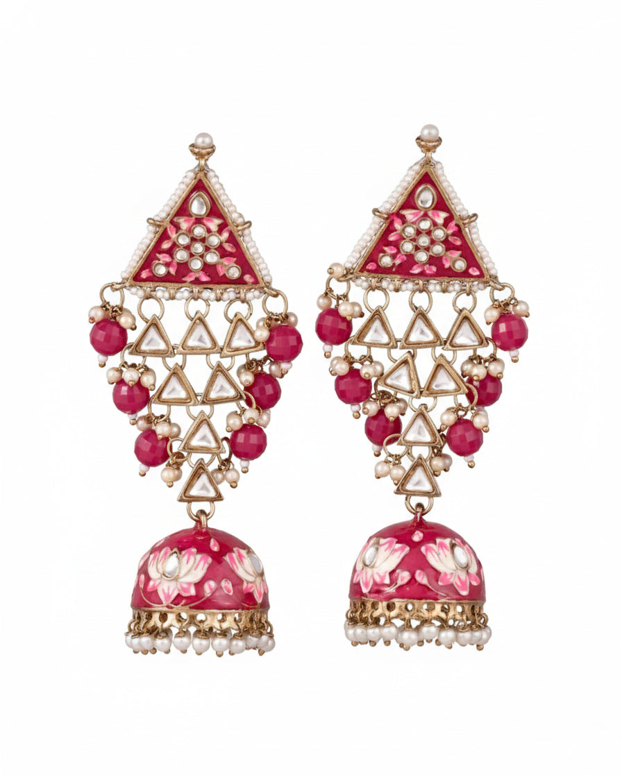 Pink Zayyan Meenakari Jhumka