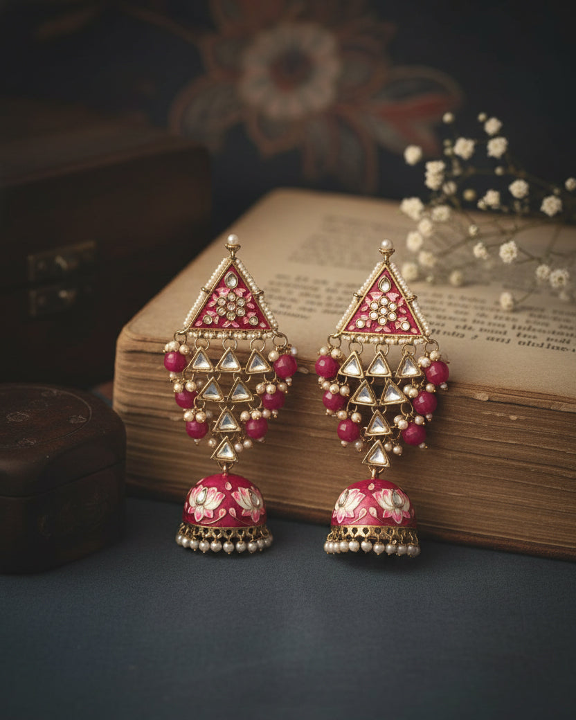 Pink Zayyan Meenakari Jhumka