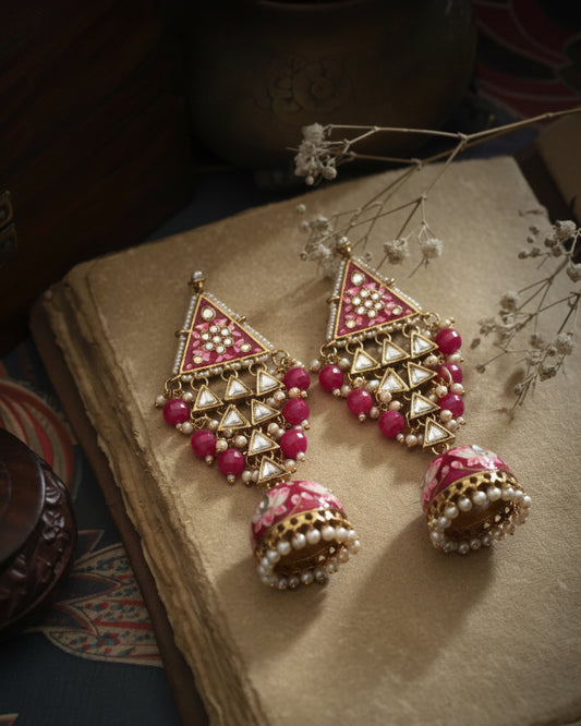 Pink Zayyan Meenakari Jhumka