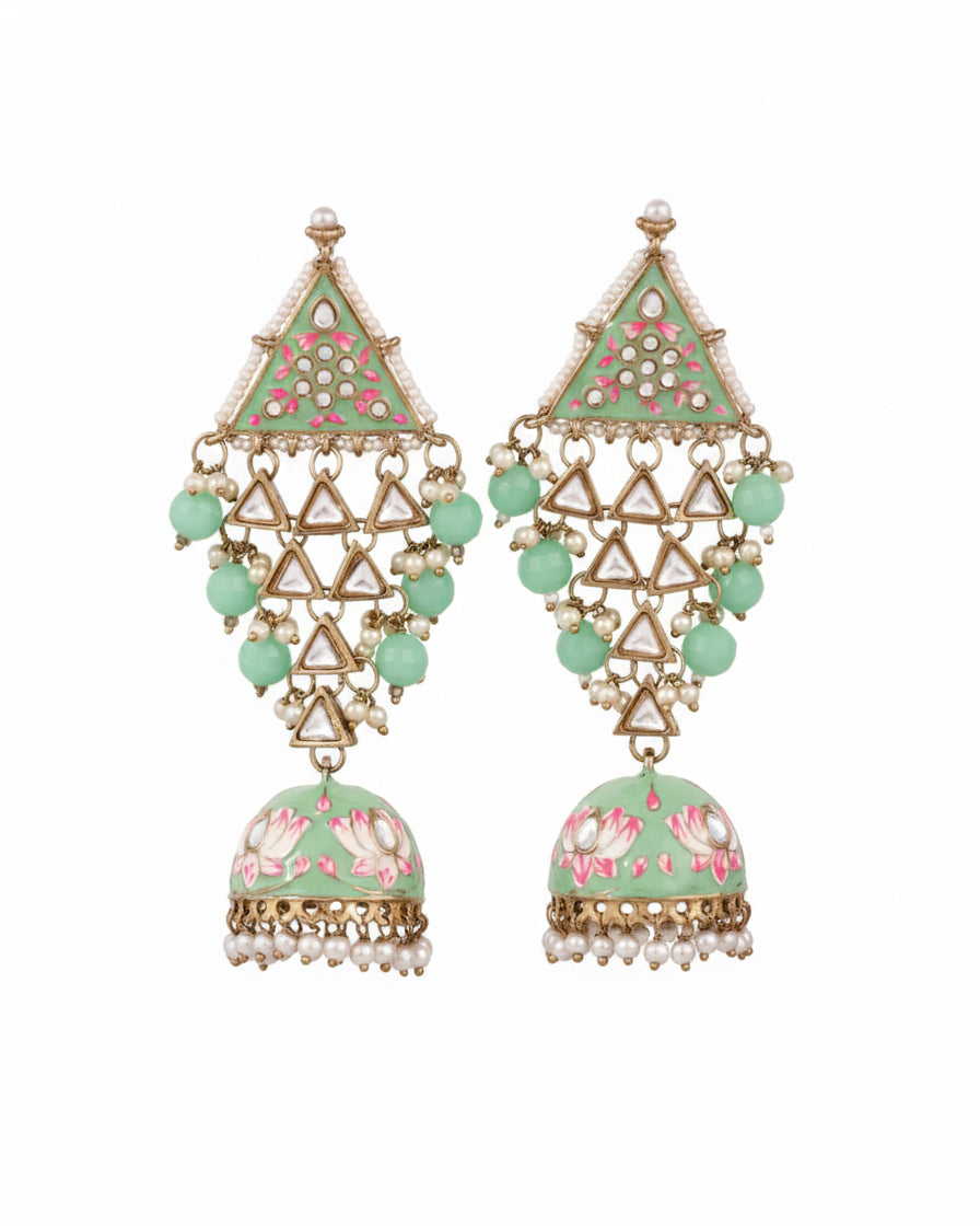 Mint Zayyan Meenakari Jhumka