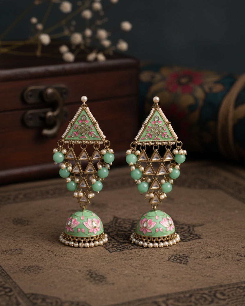 Mint Zayyan Meenakari Jhumka