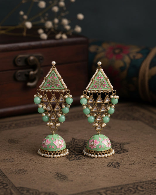 Mint Zayyan Meenakari Jhumka