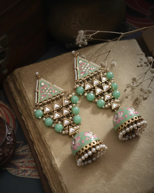 Mint Zayyan Meenakari Jhumka
