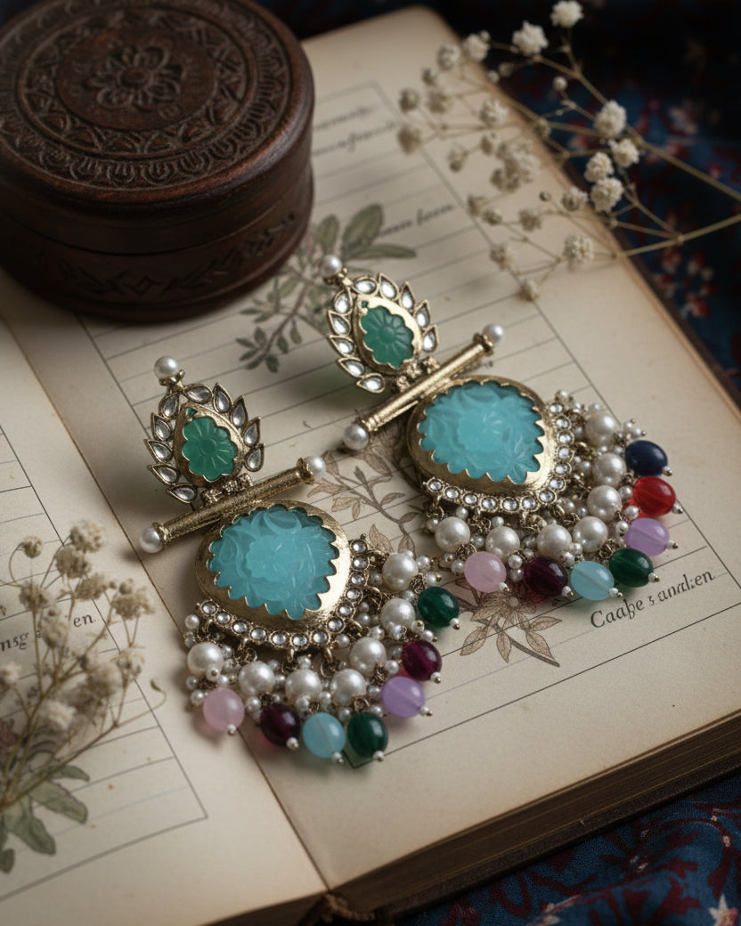 Turquoise Multi Anvay Chandbali
