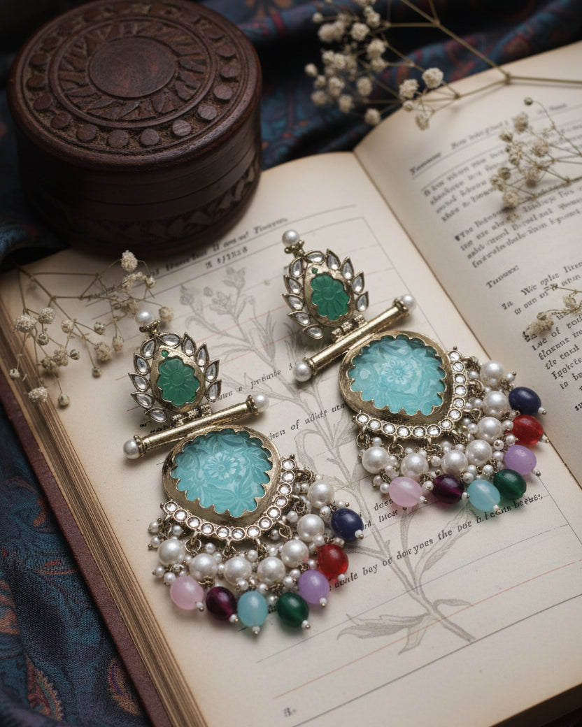 Turquoise Multi Anvay Chandbali