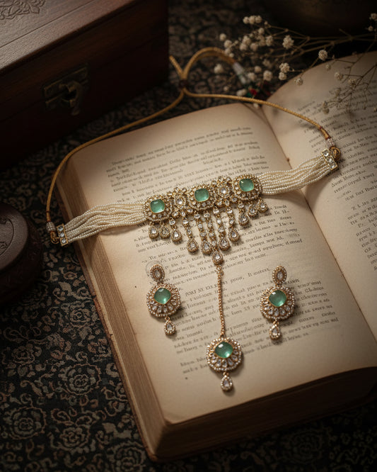 Mint Green Shobhiya Premium Jewellery Set